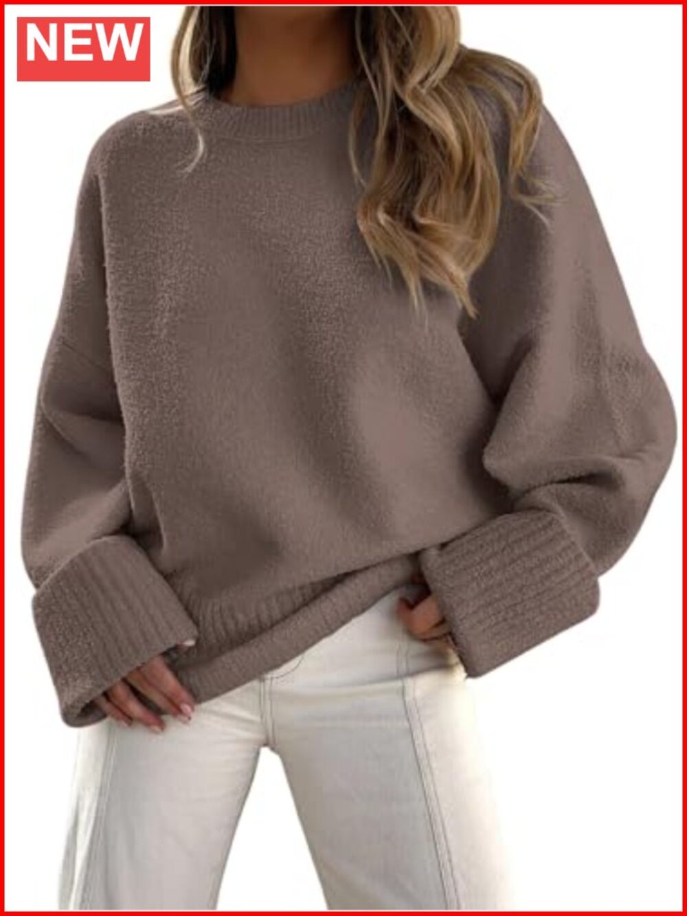 Oversized Fuzzy Chunky Knit Pullover Sweater, Cozy Long Sleeve Crew Neck,